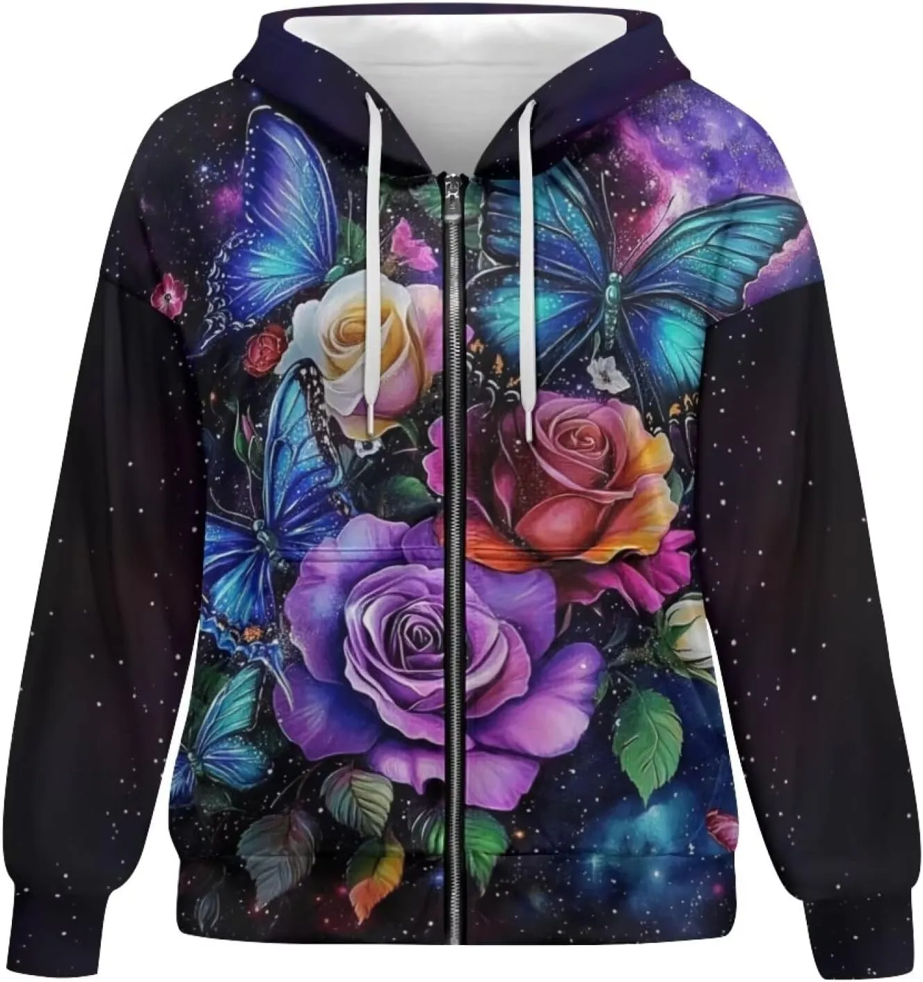 WELLFLYHOM Zip Up Hoodie for Women Vintage Y2K Sweatshirt Graphic Hooded Cardigan Jacket Fall Outfits XS-4XL