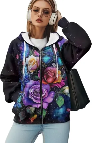 WELLFLYHOM Zip Up Hoodie for Women Vintage Y2K Sweatshirt Graphic Hooded Cardigan Jacket Fall Outfits XS-4XL