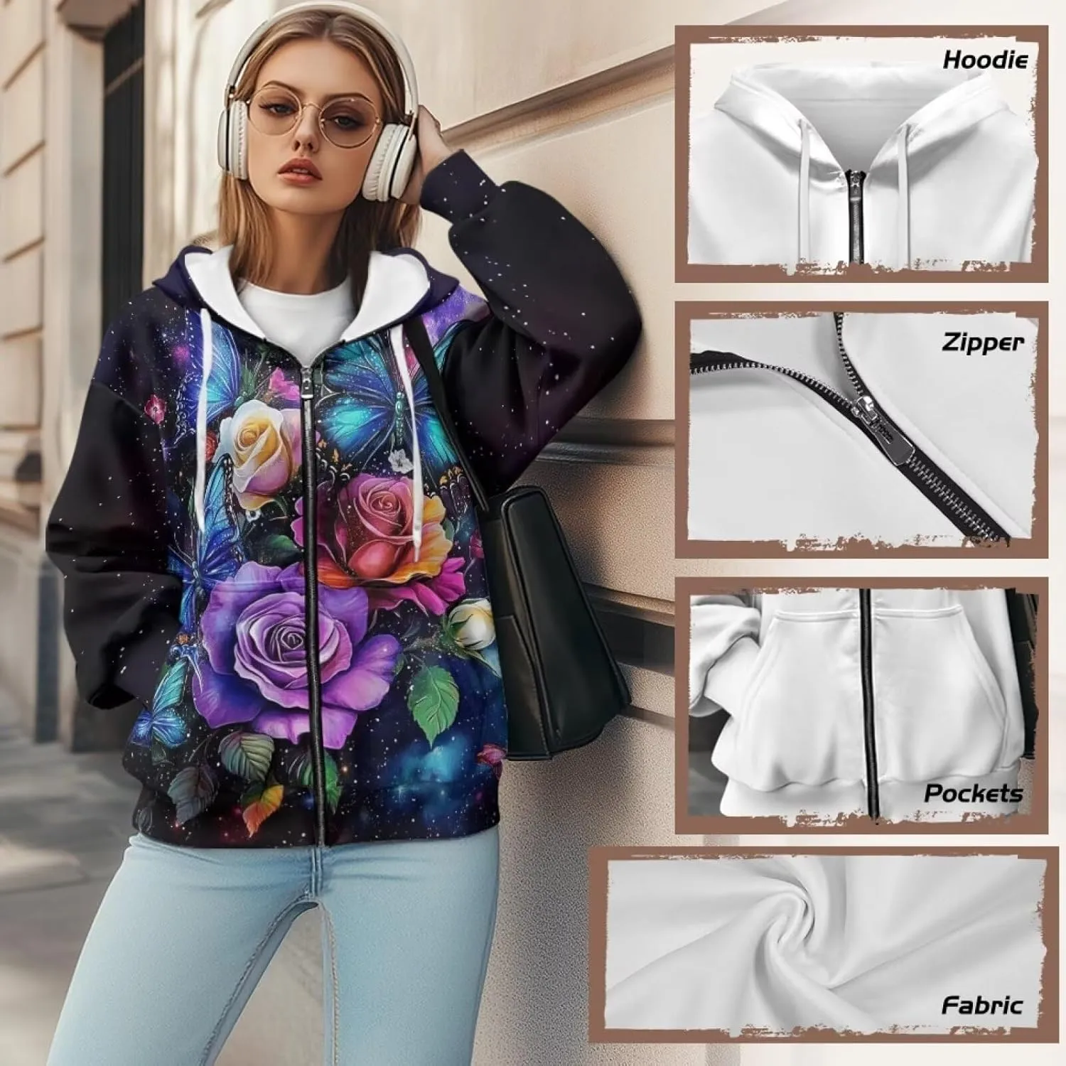 WELLFLYHOM Zip Up Hoodie for Women Vintage Y2K Sweatshirt Graphic Hooded Cardigan Jacket Fall Outfits XS-4XL
