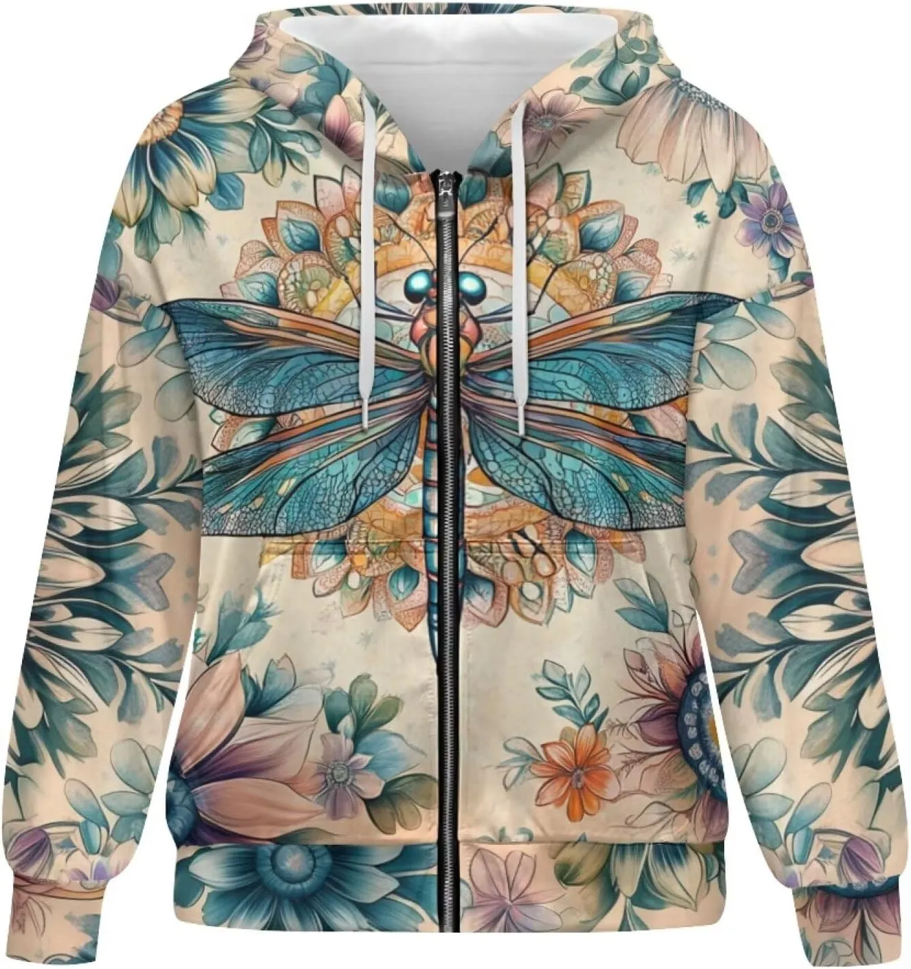 WELLFLYHOM Zip Up Hoodie for Women Vintage Y2K Sweatshirt Graphic Hooded Cardigan Jacket Fall Outfits XS-4XL