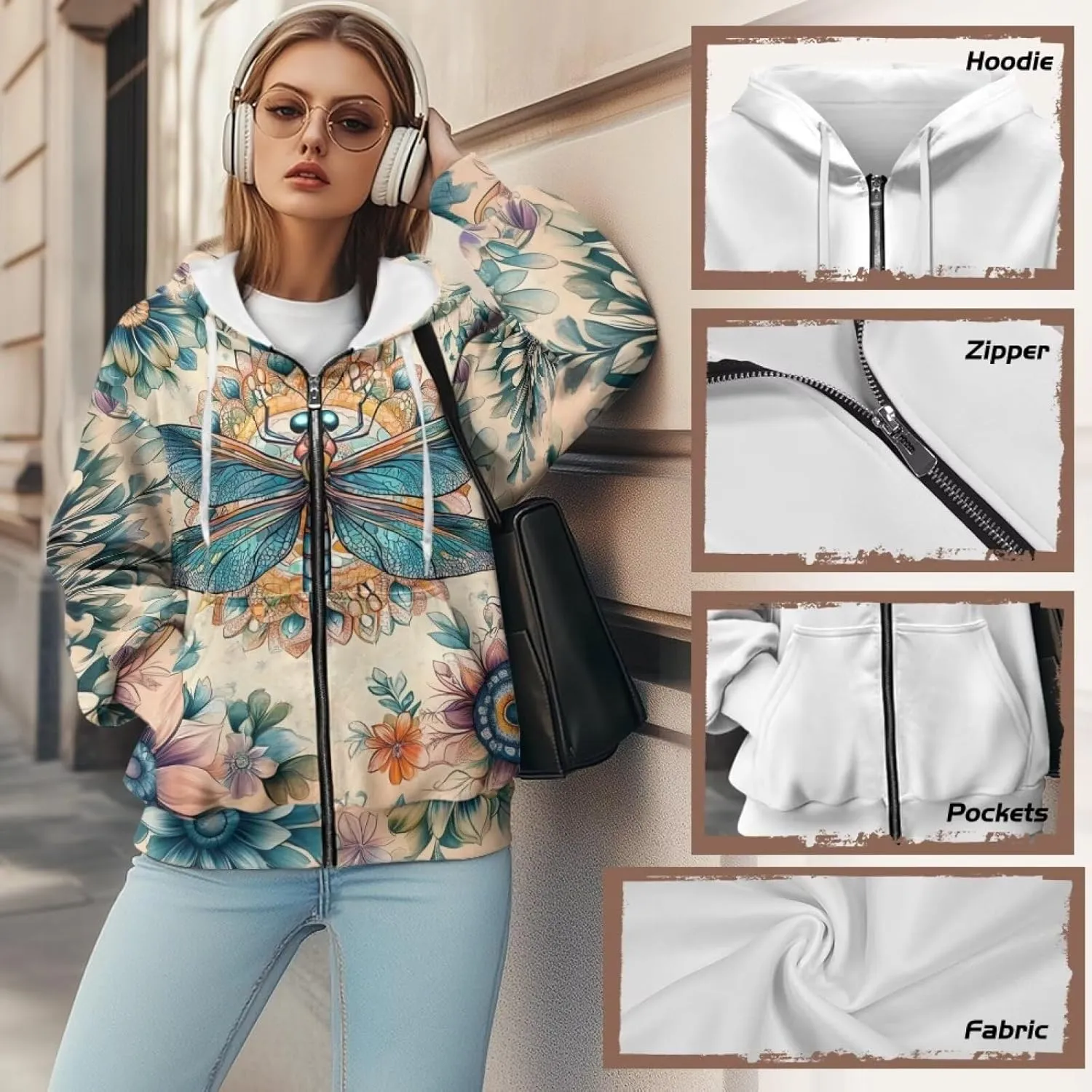 WELLFLYHOM Zip Up Hoodie for Women Vintage Y2K Sweatshirt Graphic Hooded Cardigan Jacket Fall Outfits XS-4XL