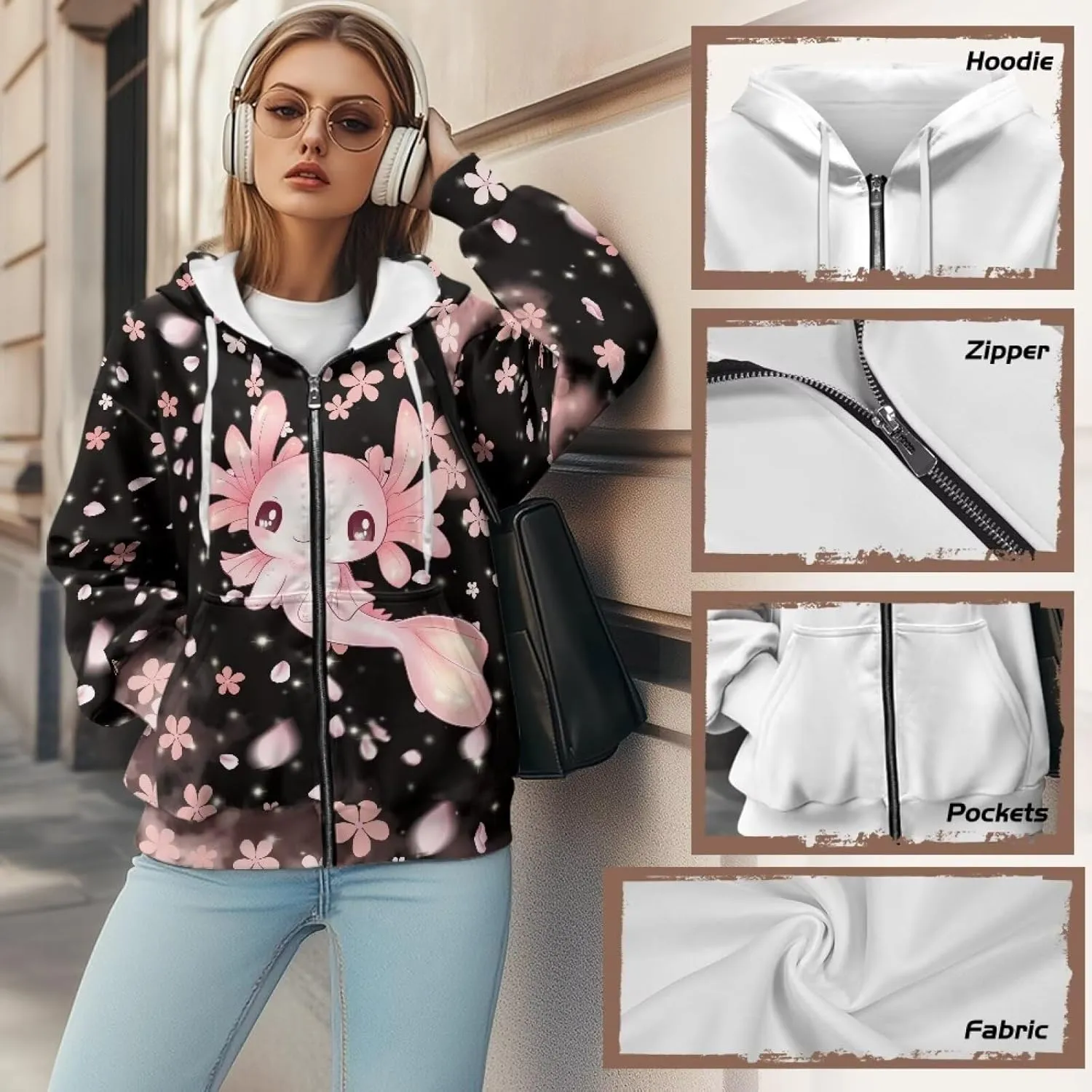 WELLFLYHOM Zip Up Hoodies for Women Oversize Y2K Sweatshirt Zipper Cardigan Jacket Fall Outfits XS-4XL