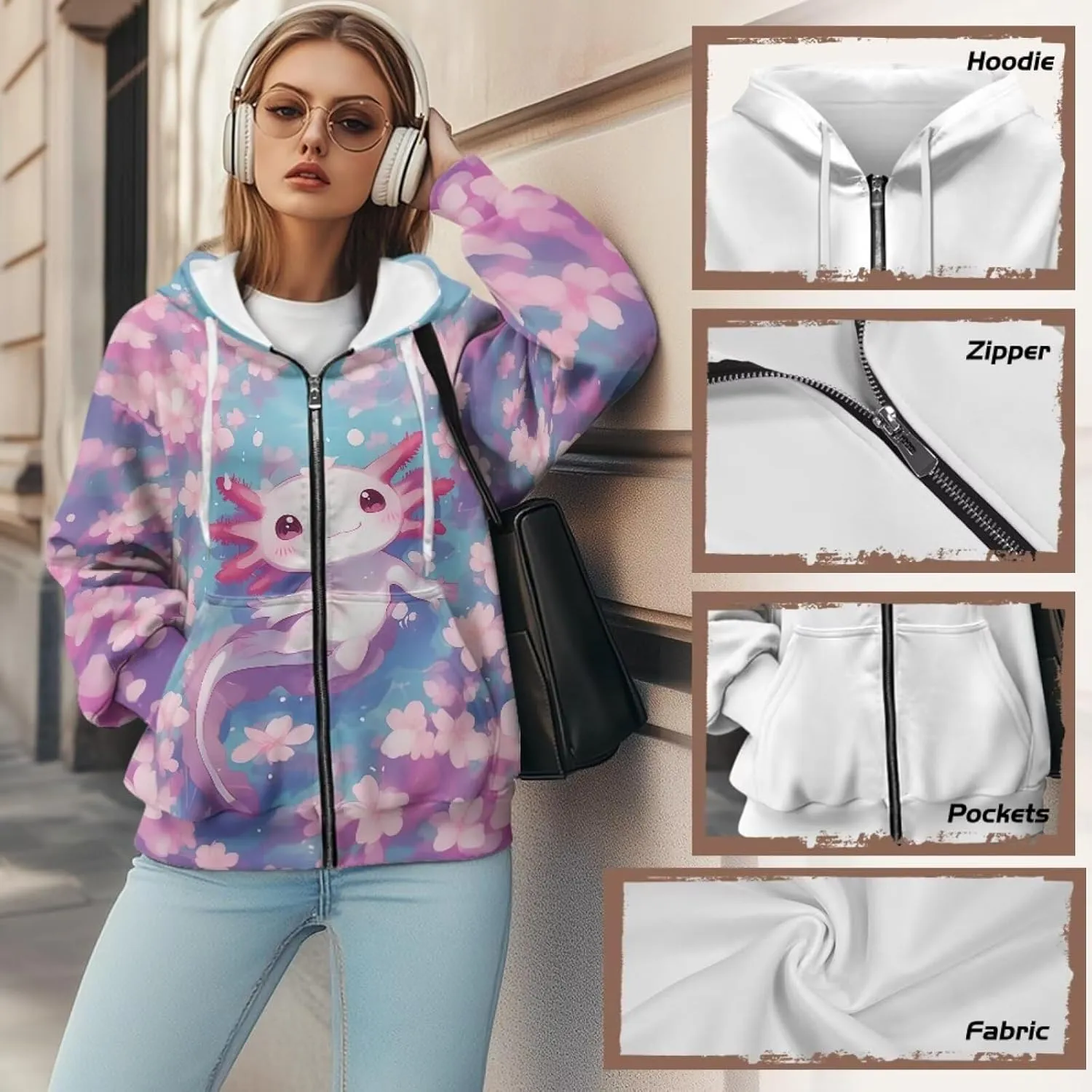 WELLFLYHOM Zip Up Hoodies for Women Oversize Y2K Sweatshirt Zipper Cardigan Jacket Fall Outfits XS-4XL