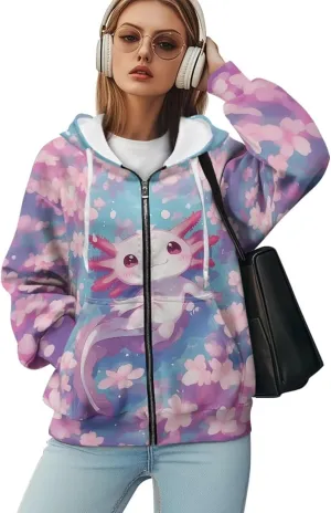WELLFLYHOM Zip Up Hoodies for Women Oversize Y2K Sweatshirt Zipper Cardigan Jacket Fall Outfits XS-4XL