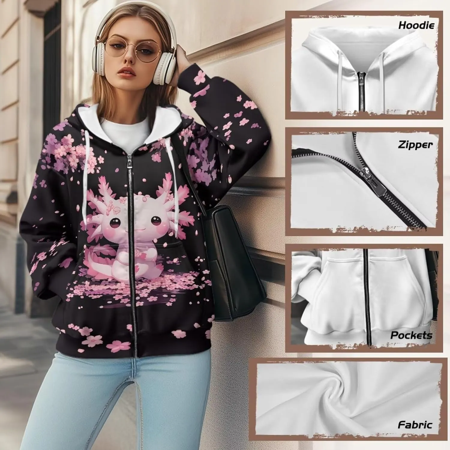 WELLFLYHOM Zip Up Hoodies for Women Oversize Y2K Sweatshirt Zipper Cardigan Jacket Fall Outfits XS-4XL