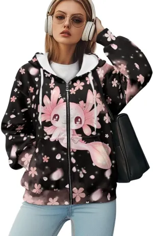 WELLFLYHOM Zip Up Hoodies for Women Oversize Y2K Sweatshirt Zipper Cardigan Jacket Fall Outfits XS-4XL