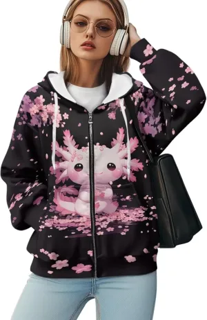 WELLFLYHOM Zip Up Hoodies for Women Oversize Y2K Sweatshirt Zipper Cardigan Jacket Fall Outfits XS-4XL