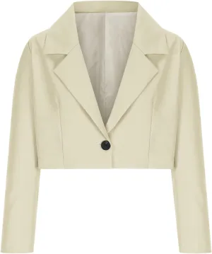 Wkishenl Women Cropped Blazers Fashion Business Long Sleeve Jackets Casual Nocth Lapel Open Front Blazer Solid Work Suits