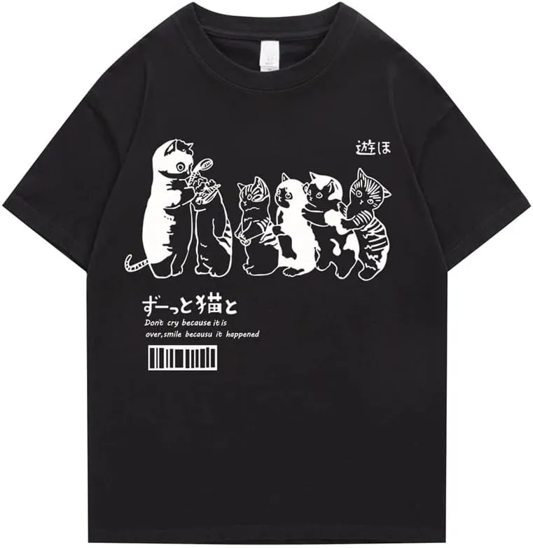 Women Men's Oversized T Shirt Clothing Kawaii Cat Shower Graphic Print T-Shirt Casual Cotton Summer Short Sleeve Top