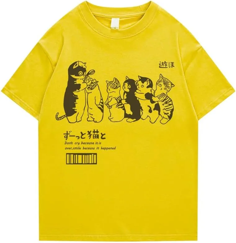 Women Men's Oversized T Shirt Clothing Kawaii Cat Shower Graphic Print T-Shirt Casual Cotton Summer Short Sleeve Top