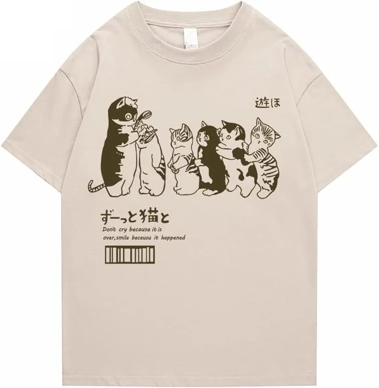 Women Men's Oversized T Shirt Clothing Kawaii Cat Shower Graphic Print T-Shirt Casual Cotton Summer Short Sleeve Top