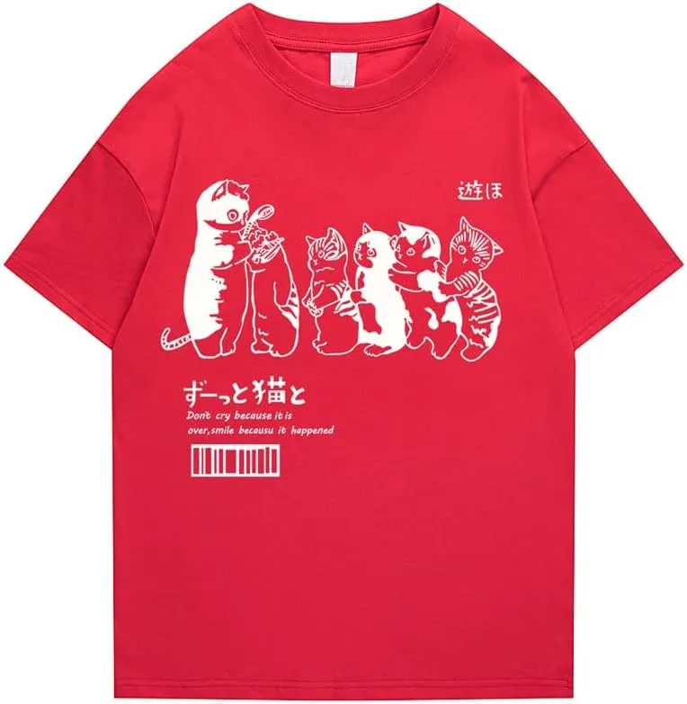 Women Men's Oversized T Shirt Clothing Kawaii Cat Shower Graphic Print T-Shirt Casual Cotton Summer Short Sleeve Top