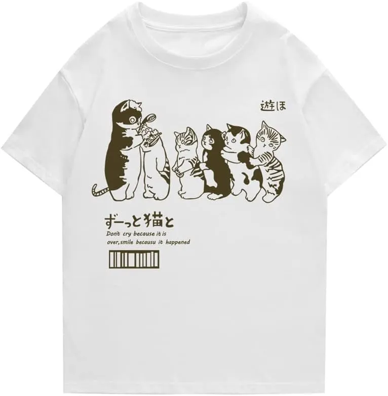 Women Men's Oversized T Shirt Clothing Kawaii Cat Shower Graphic Print T-Shirt Casual Cotton Summer Short Sleeve Top