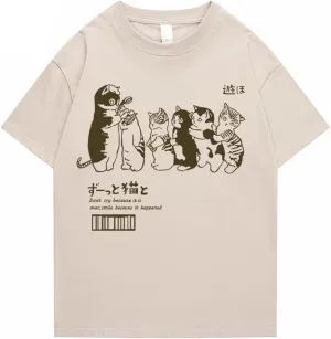 Women Men's Oversized T Shirt Clothing Kawaii Cat Shower Graphic Print T-Shirt Casual Cotton Summer Short Sleeve Top