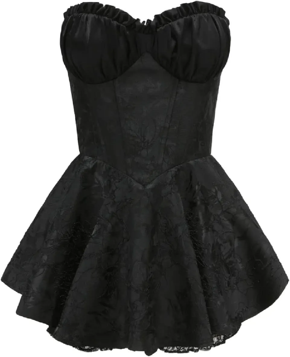 Women Y2k Lace Trim Mini Dress Sleeveless Bodycon Corset Short Dresses Sexy Ruffle Club Party Dresses
