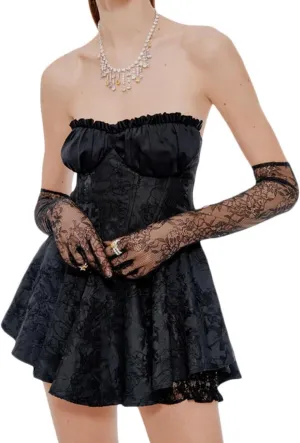 Women Y2k Lace Trim Mini Dress Sleeveless Bodycon Corset Short Dresses Sexy Ruffle Club Party Dresses