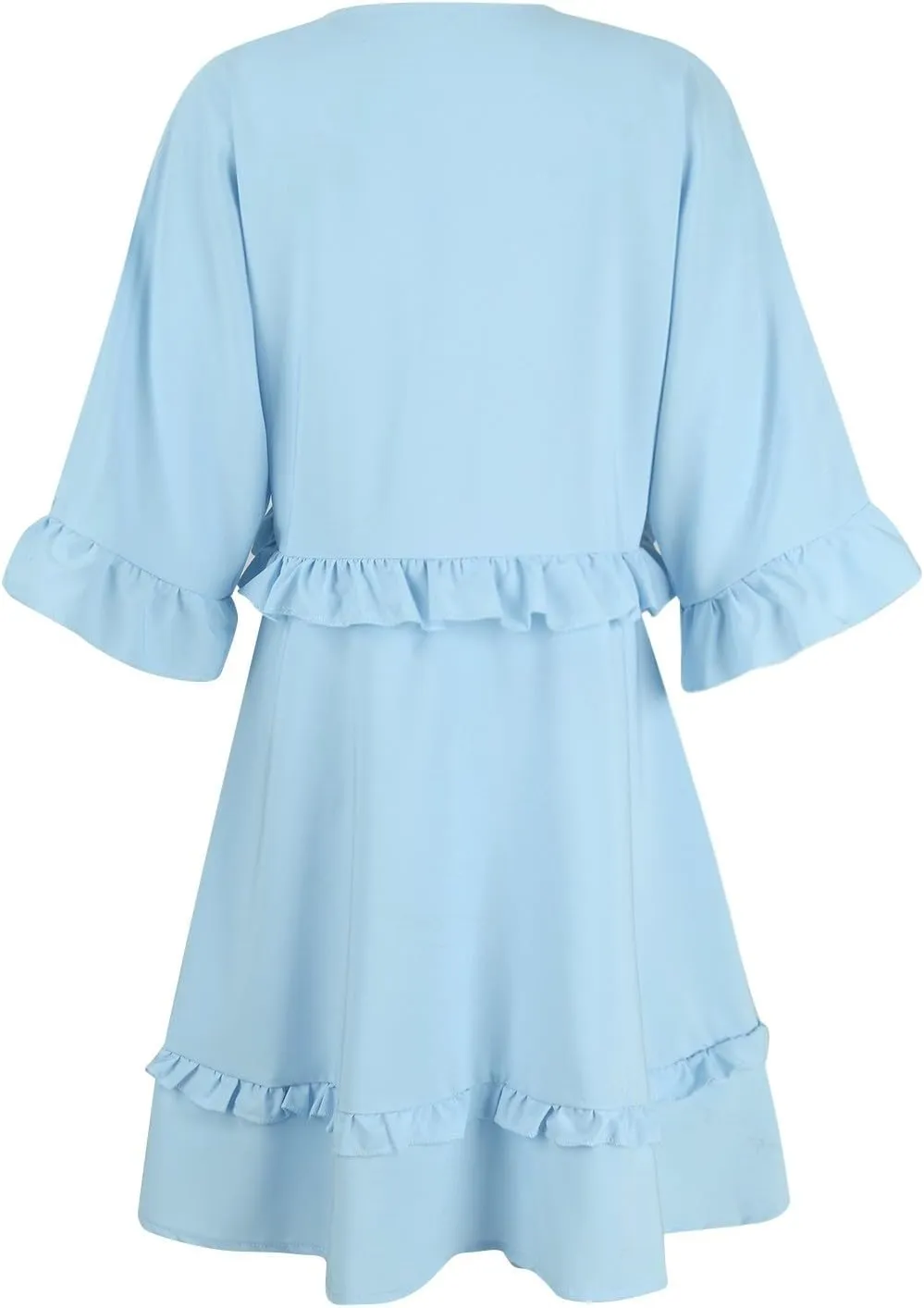 Womens 2024 Summer V-Neck Ruffle Loose Short Sleeve Mini Dress A Line Swing Mini Beach Vacation Sundress