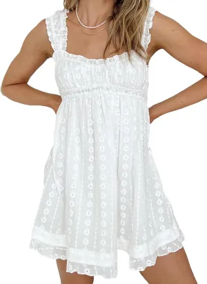Womens Boho Floral Print Mini Dress Ruffle Sleeve Sweetheart Neck Backless A-line Swing Sundress Summer Slip Dress