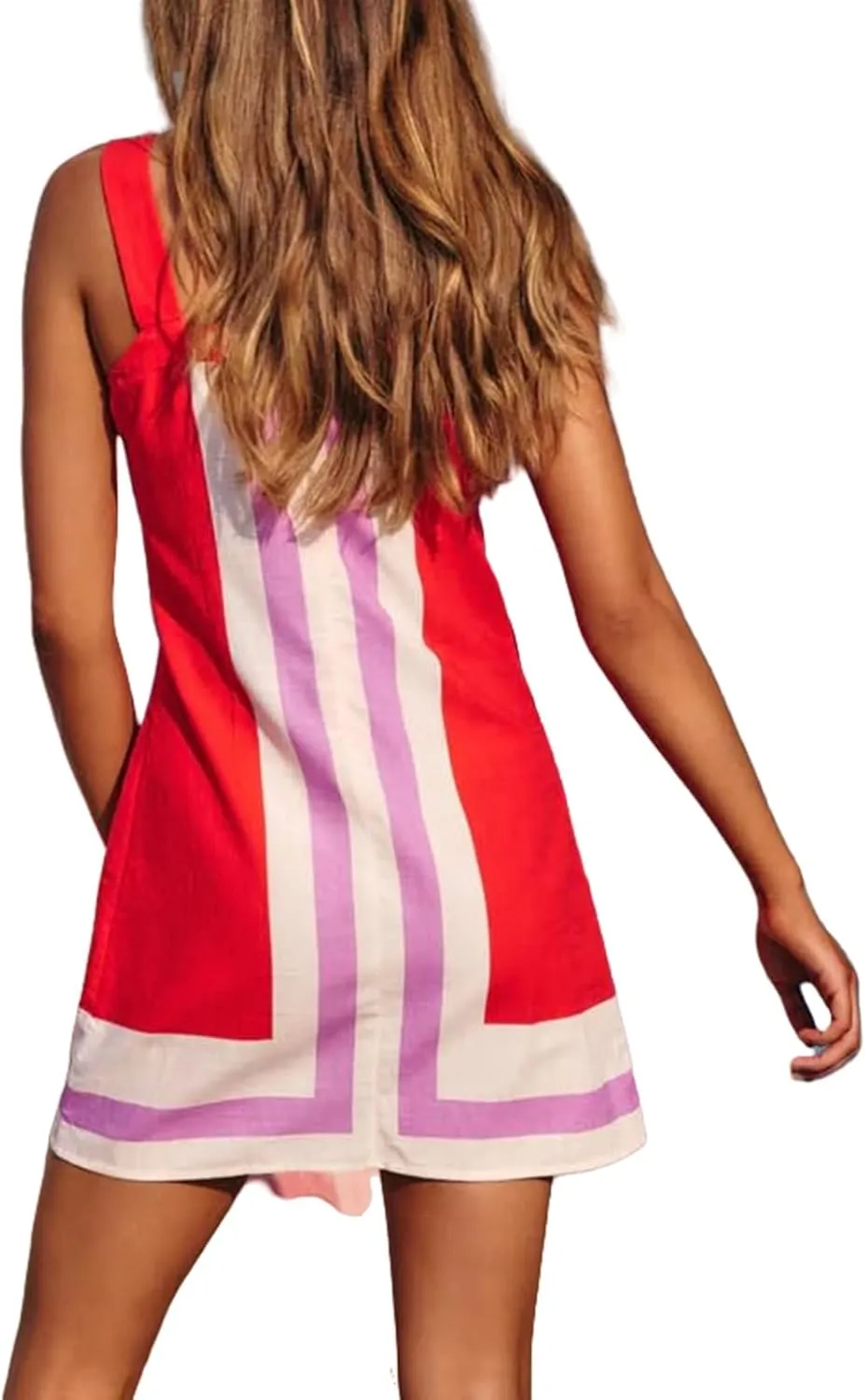 Womens Boho Mini Dress Summer Floral Square Neck Strap Sleeveless Dresses Casual Color Block Vacation Short Sundress