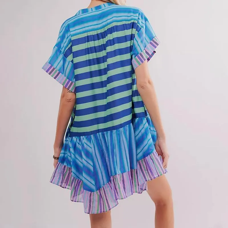 Womens Boho Mini Dress Y2k Floral Deep V-Neck Puff Sleeve Short Dresses 2024 Summer Causal Beach Sundress