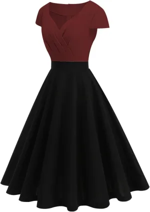 Women's Cap Sleeve Swing A Line Vintage 1950s Cocktail Dress Retro Midi Pleated Dresses 60s Elegant Evening Prom Gowns