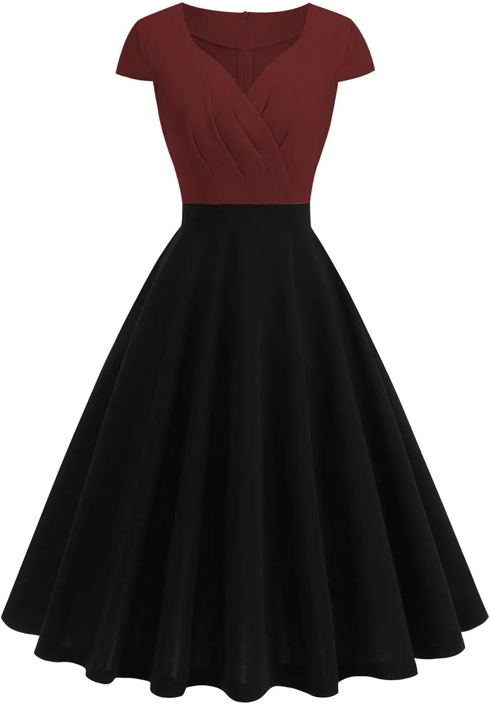 Women's Cap Sleeve Swing A Line Vintage 1950s Cocktail Dress Retro Midi Pleated Dresses 60s Elegant Evening Prom Gowns