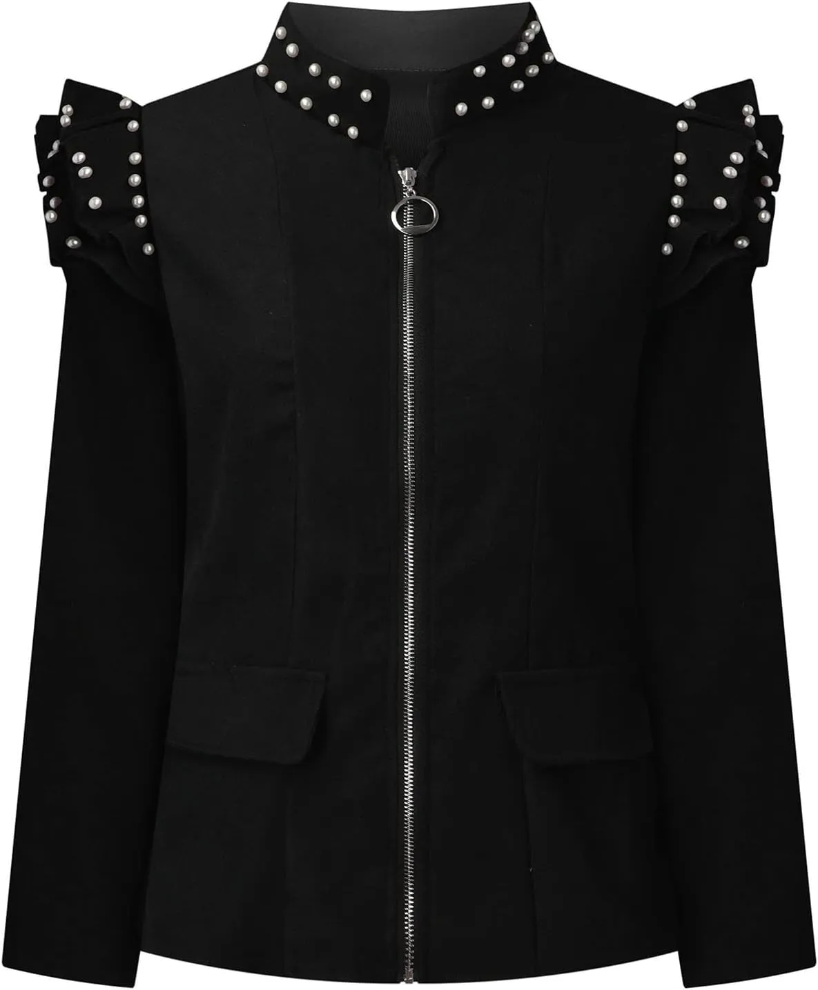 Womens Casual Blazers Fashion Print Ruffle Long Sleeve Open Front Work Office Blazer Bussiness Jackets with Pockets