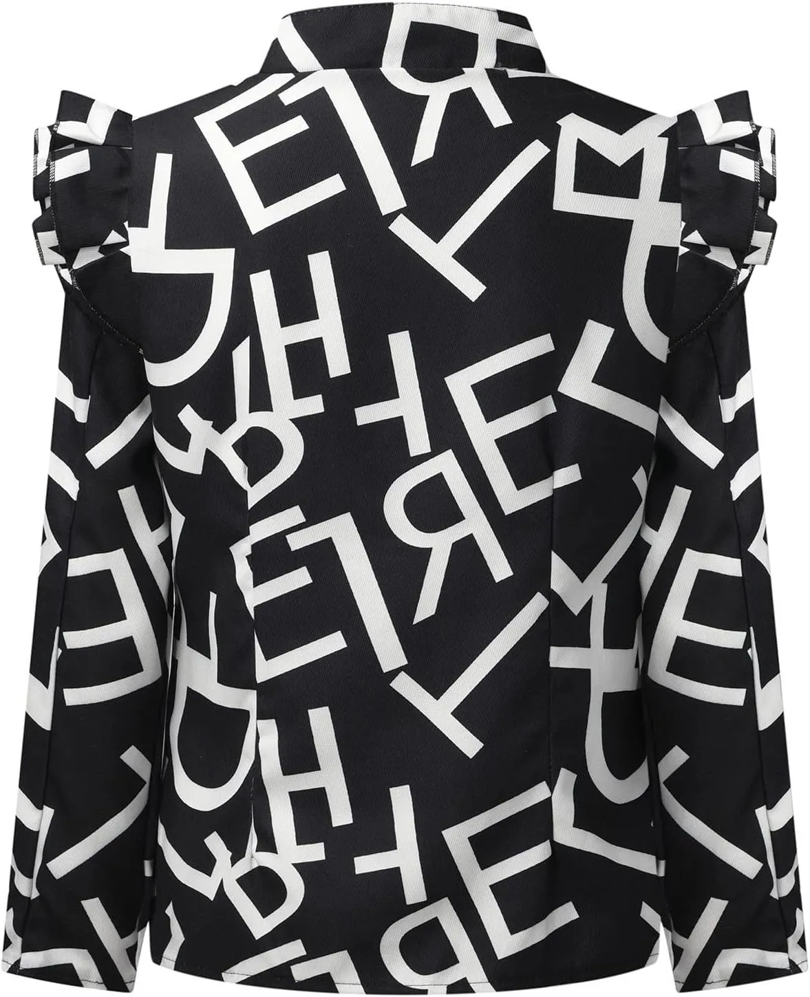 Womens Casual Blazers Fashion Print Ruffle Long Sleeve Open Front Work Office Blazer Bussiness Jackets with Pockets