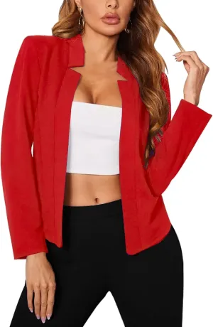 Women's Casual Business Open Front Long Sleeve Notch Lapel Lightweight Office Blazer Jacket