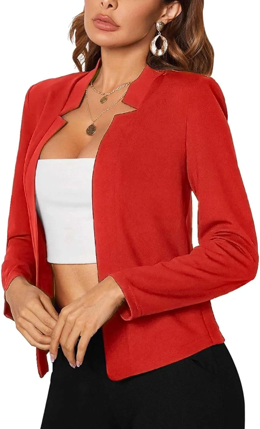 Women's Casual Business Open Front Long Sleeve Notch Lapel Lightweight Office Blazer Jacket