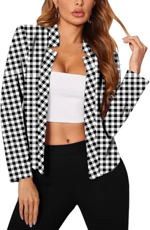 Women's Casual Business Open Front Long Sleeve Notch Lapel Lightweight Office Blazer Jacket
