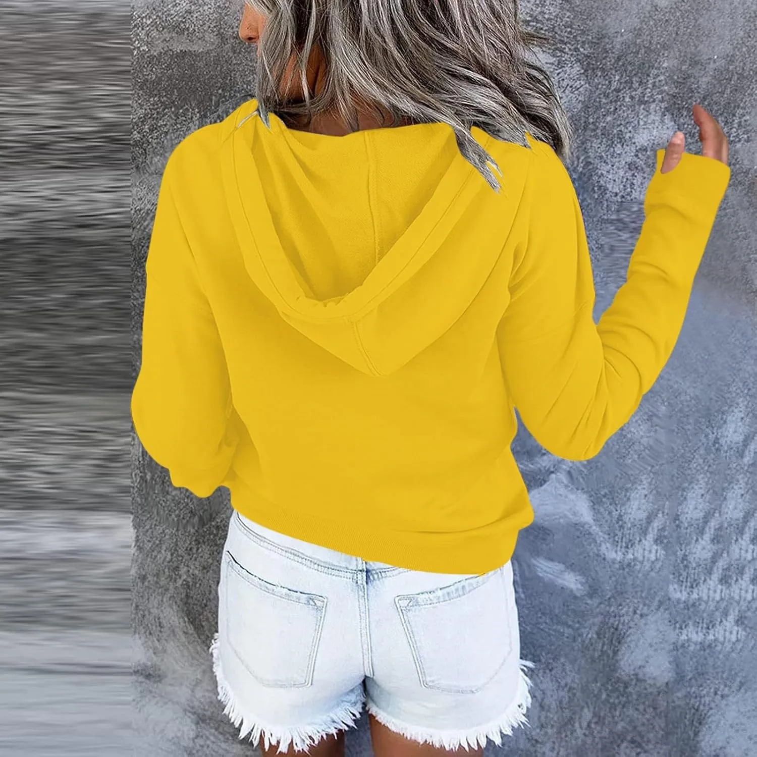 Womens Casual Button Down Hoodies Drawstring Long Sleeve Pullover Hooded Sweatshirt Fall Outfits Clothes Thumb Hole