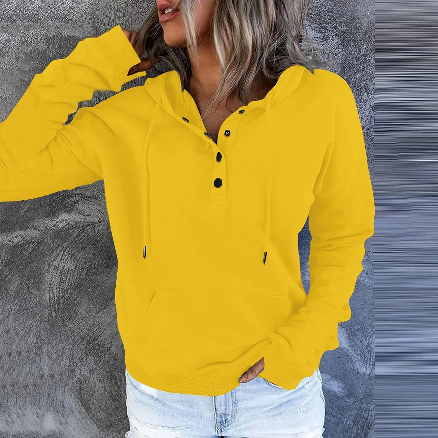 Womens Casual Button Down Hoodies Drawstring Long Sleeve Pullover Hooded Sweatshirt Fall Outfits Clothes Thumb Hole