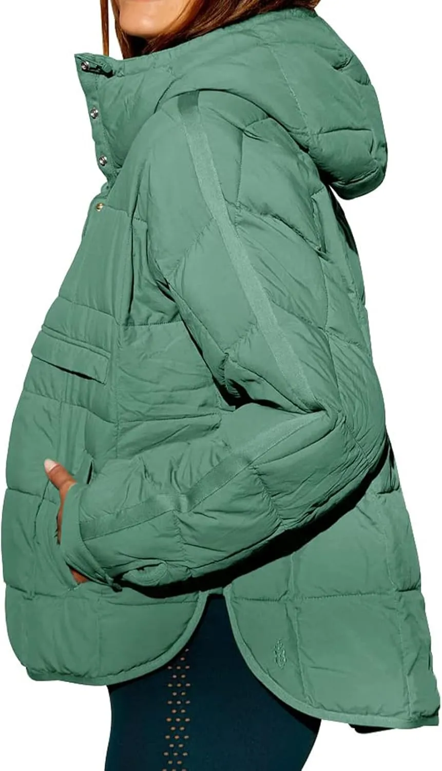 Womens Casual Oversized Puffer Jacket Quilted Dolman Hoodies Pullover Long Sleeve Lightweight Warm Winter Tops Coat