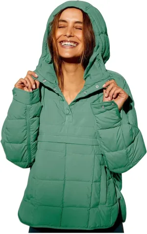 Womens Casual Oversized Puffer Jacket Quilted Dolman Hoodies Pullover Long Sleeve Lightweight Warm Winter Tops Coat