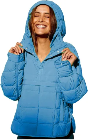 Womens Casual Oversized Puffer Jacket Quilted Dolman Hoodies Pullover Long Sleeve Lightweight Warm Winter Tops Coat