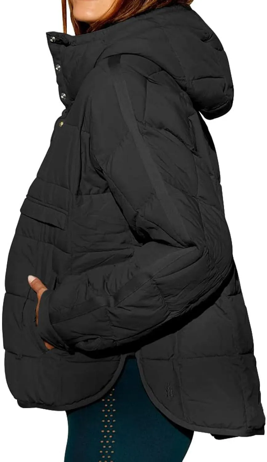 Womens Casual Oversized Puffer Jacket Quilted Dolman Hoodies Pullover Long Sleeve Lightweight Warm Winter Tops Coat