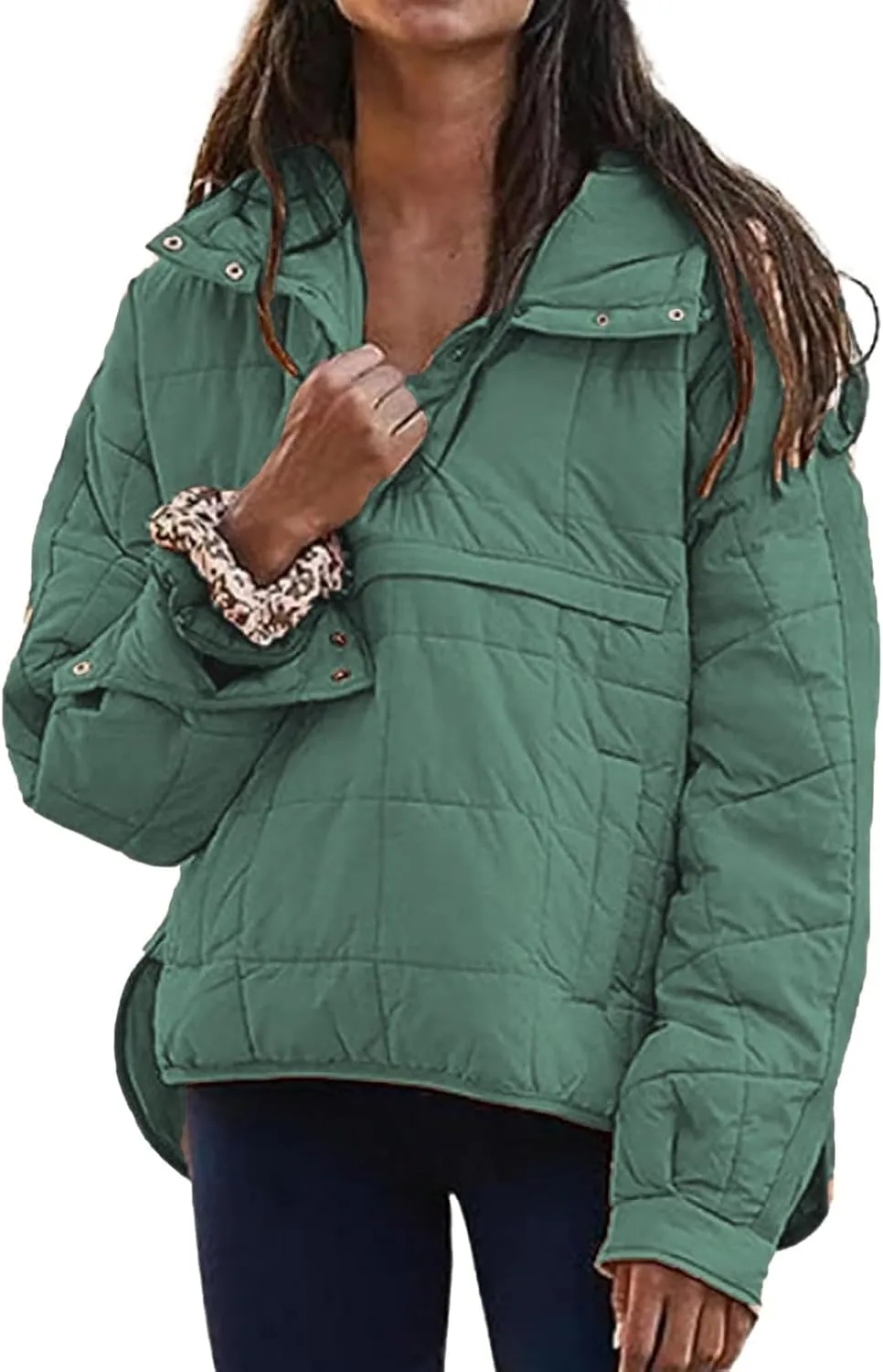 Womens Casual Oversized Puffer Jacket Quilted Dolman Hoodies Pullover Long Sleeve Lightweight Warm Winter Tops Coat