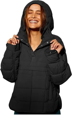 Womens Casual Oversized Puffer Jacket Quilted Dolman Hoodies Pullover Long Sleeve Lightweight Warm Winter Tops Coat
