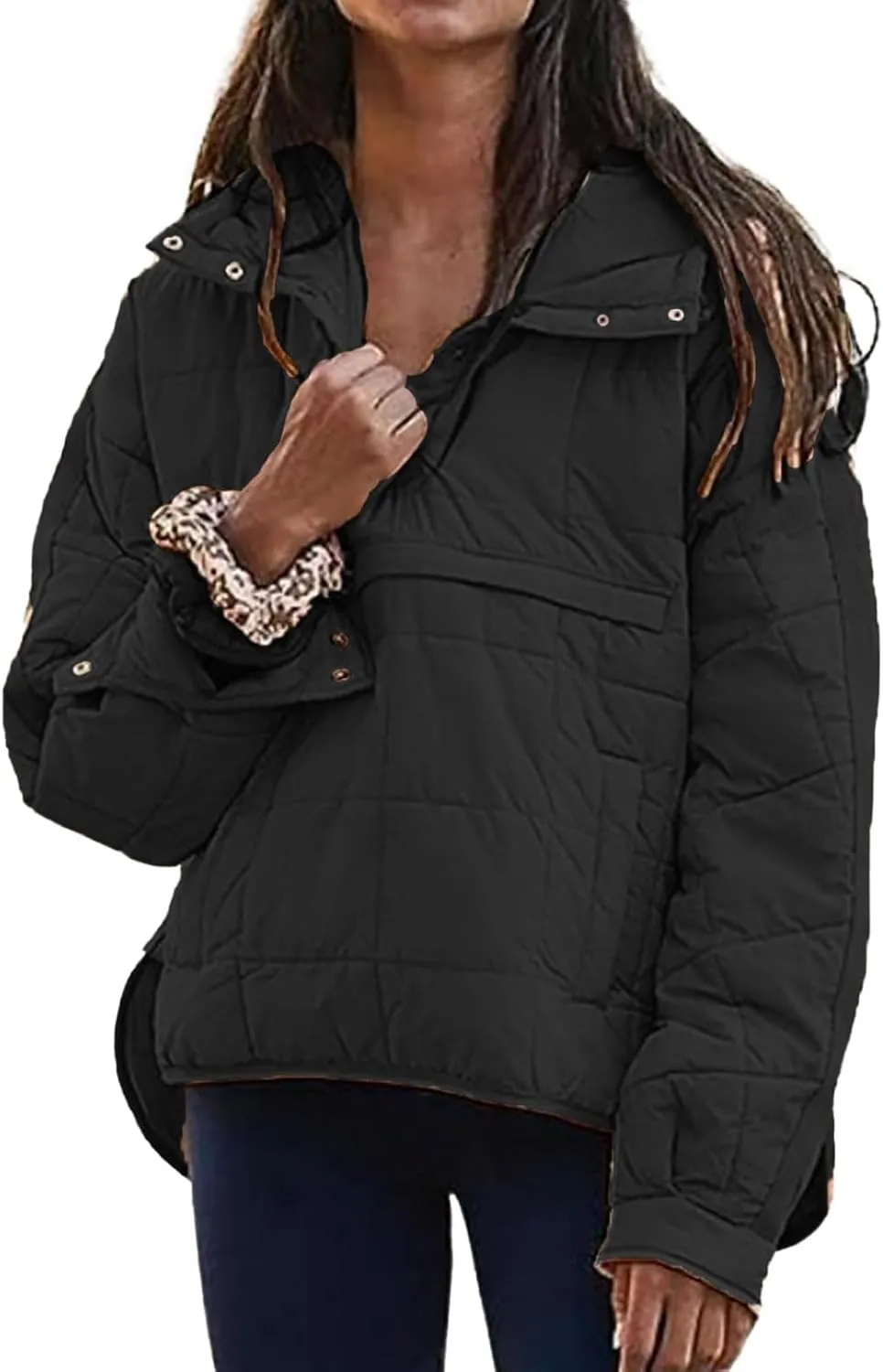 Womens Casual Oversized Puffer Jacket Quilted Dolman Hoodies Pullover Long Sleeve Lightweight Warm Winter Tops Coat