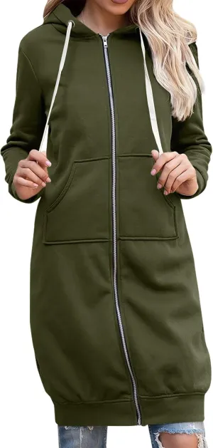 Women's Casual Pockets Zip up Hoodies Longwear Tunic Sweatshirt Oversized Long Hoodie Jacket with Pockets