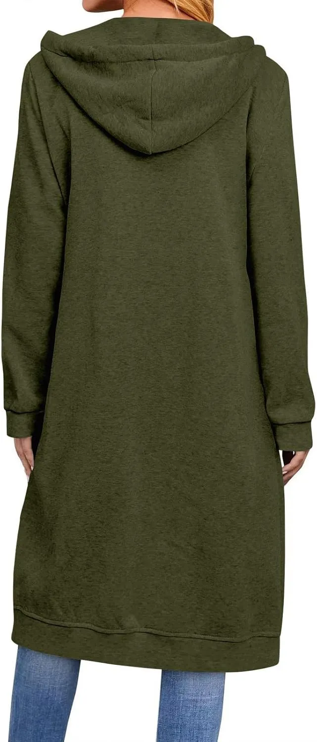 Women's Casual Pockets Zip up Hoodies Longwear Tunic Sweatshirt Oversized Long Hoodie Jacket with Pockets