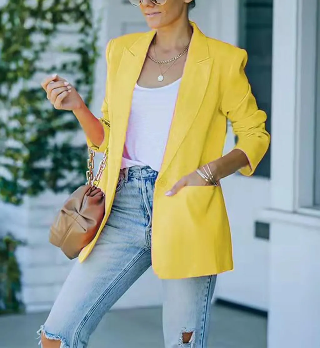 Women's Casual Slim Blazer Jackets Long Sleeve Lapel Button Work Office Open Front Professional Top Suit Jacket