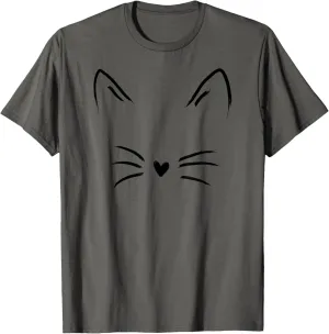 Women's Cat Face Whiskers Print Tee Kitty lover T-Shirt T-Shirt
