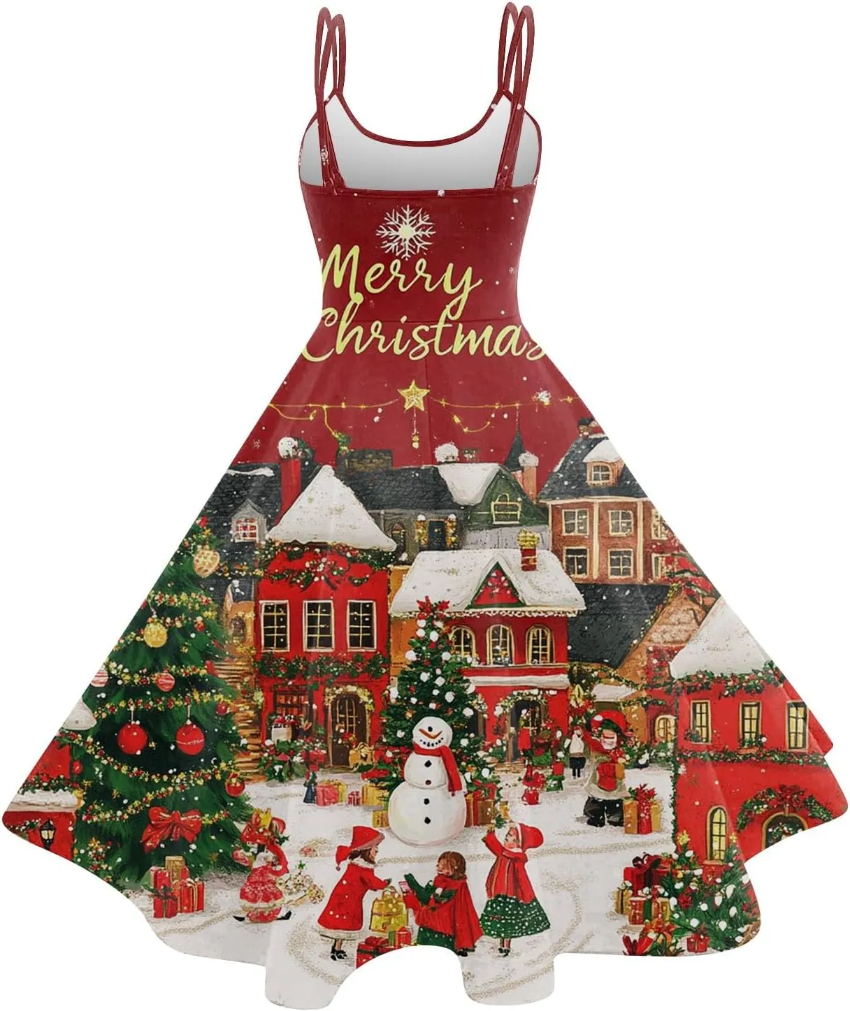 Women's Christmas Dress 1950S Retro Sleeveless Spaghetti Strap Party Dress 2024 Trendy Swing A-Line Flare Dresses