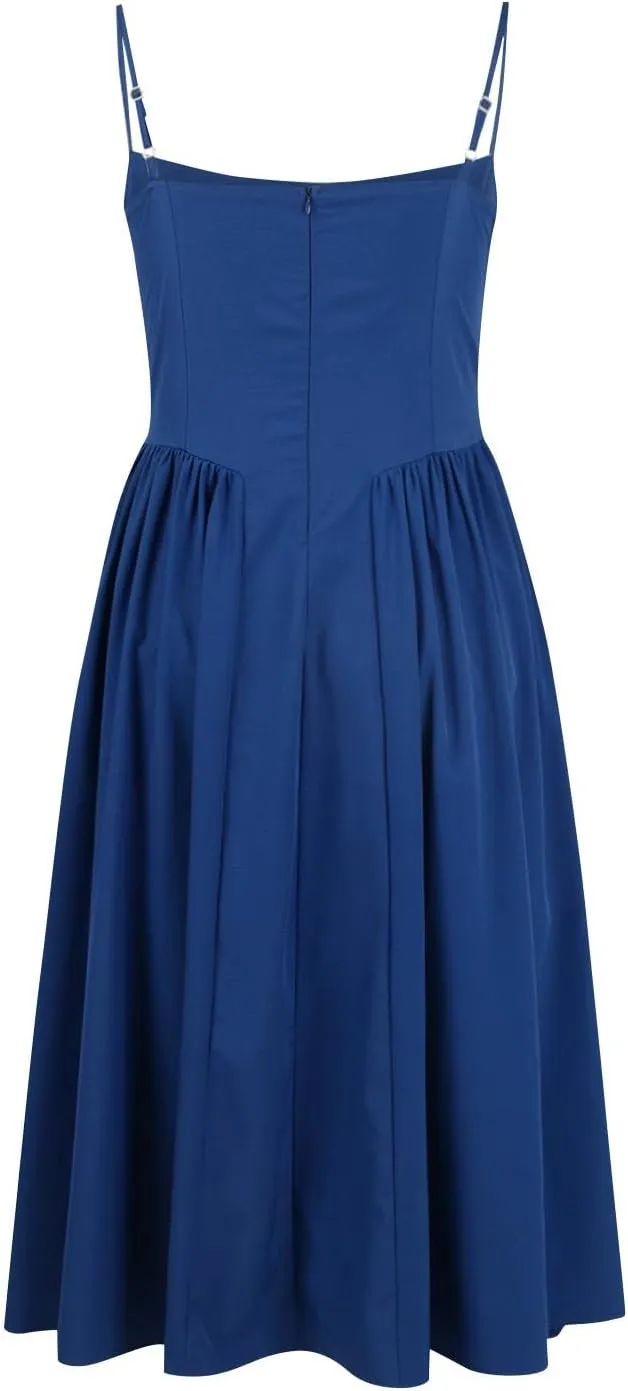 Womens Corset Dress Elegant Spaghetti Strap Bustier Midi Dress Flowy Pleated Hem Low Cut Prom Dresses with Pockets