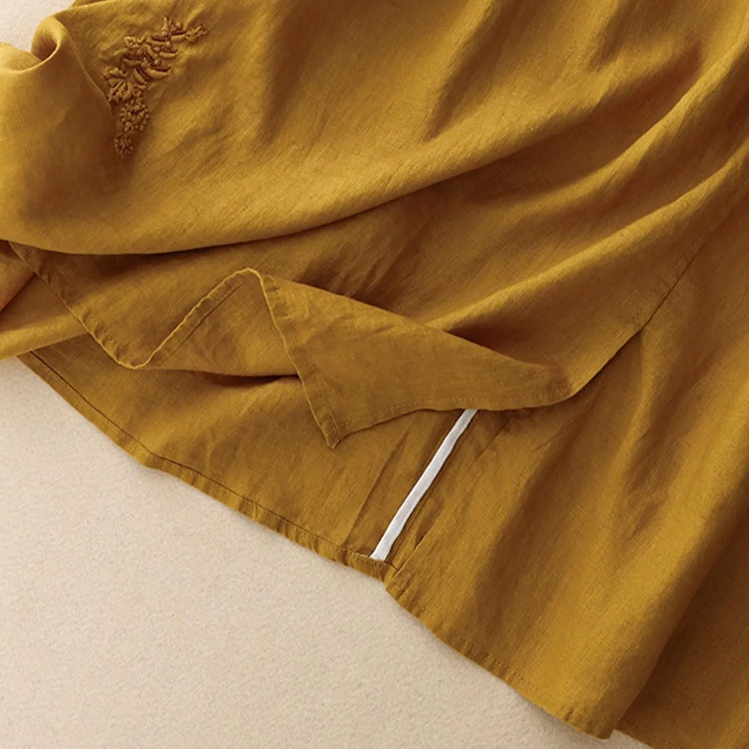 Women's Cotton Linen Embroidery Flowy Skirt Lace Up Elastic High Waisted Summer Skirts Casual Loose A Line Long Skirt
