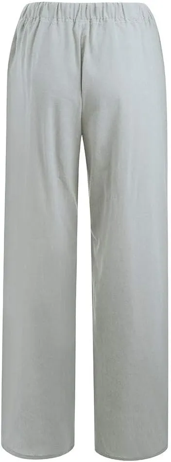 Womens Cotton Linen Pants Summer Wide Leg Pant Breathable Lightweight Trendy Lounge Pants Drawstring Waist Casual Pant