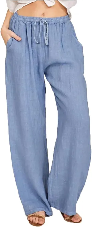 Womens Cotton Linen Pants Summer Wide Leg Pant Breathable Lightweight Trendy Lounge Pants Drawstring Waist Casual Pant