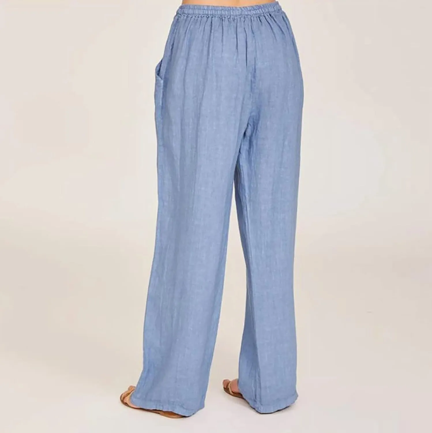 Womens Cotton Linen Pants Summer Wide Leg Pant Breathable Lightweight Trendy Lounge Pants Drawstring Waist Casual Pant